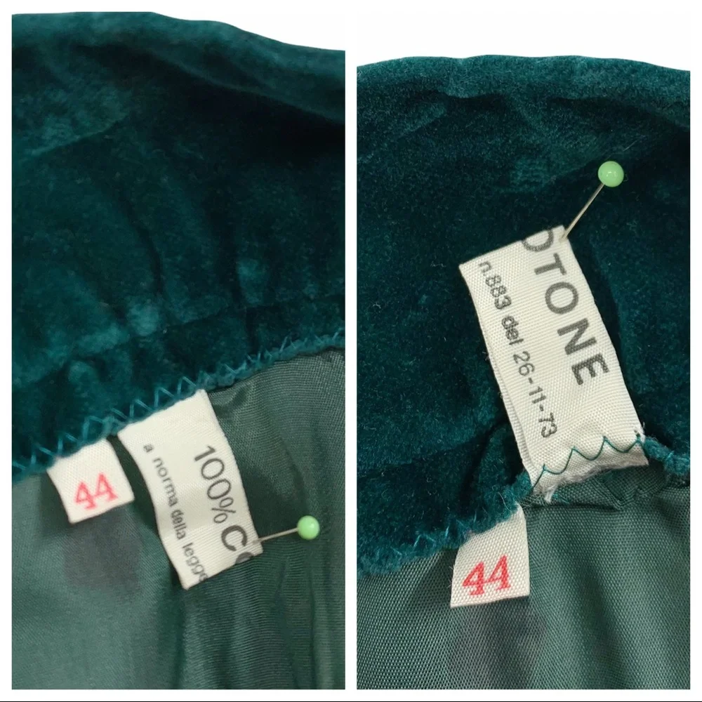 Vintage Italian Made Heavy Weight Green Velvet Skirt Custom Hand Painted Leaves